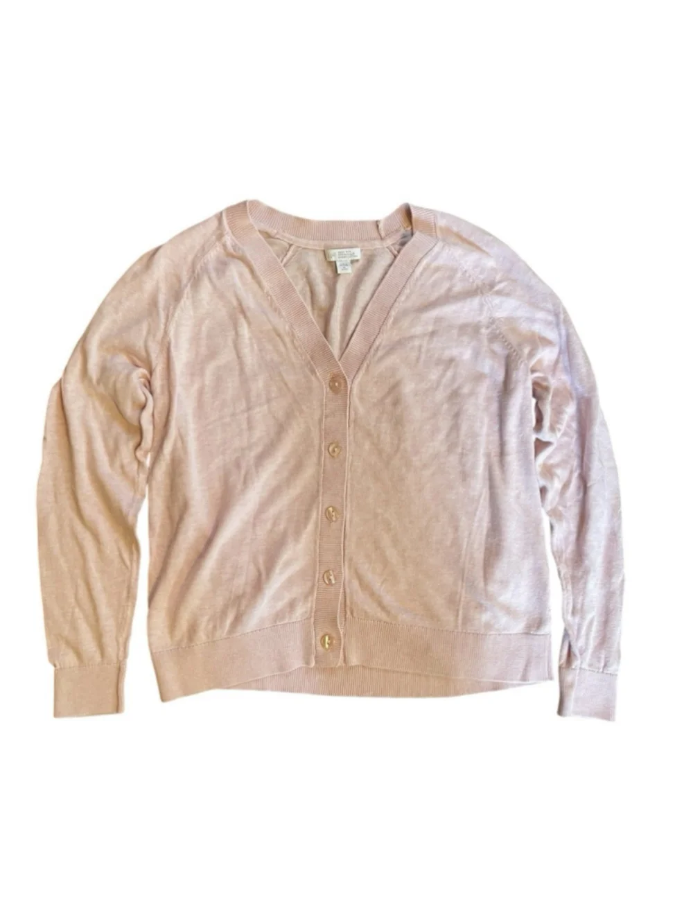 J Jill Organic Cotton Blend V-Neck Cardigan Women's Small Light Pink Button Up